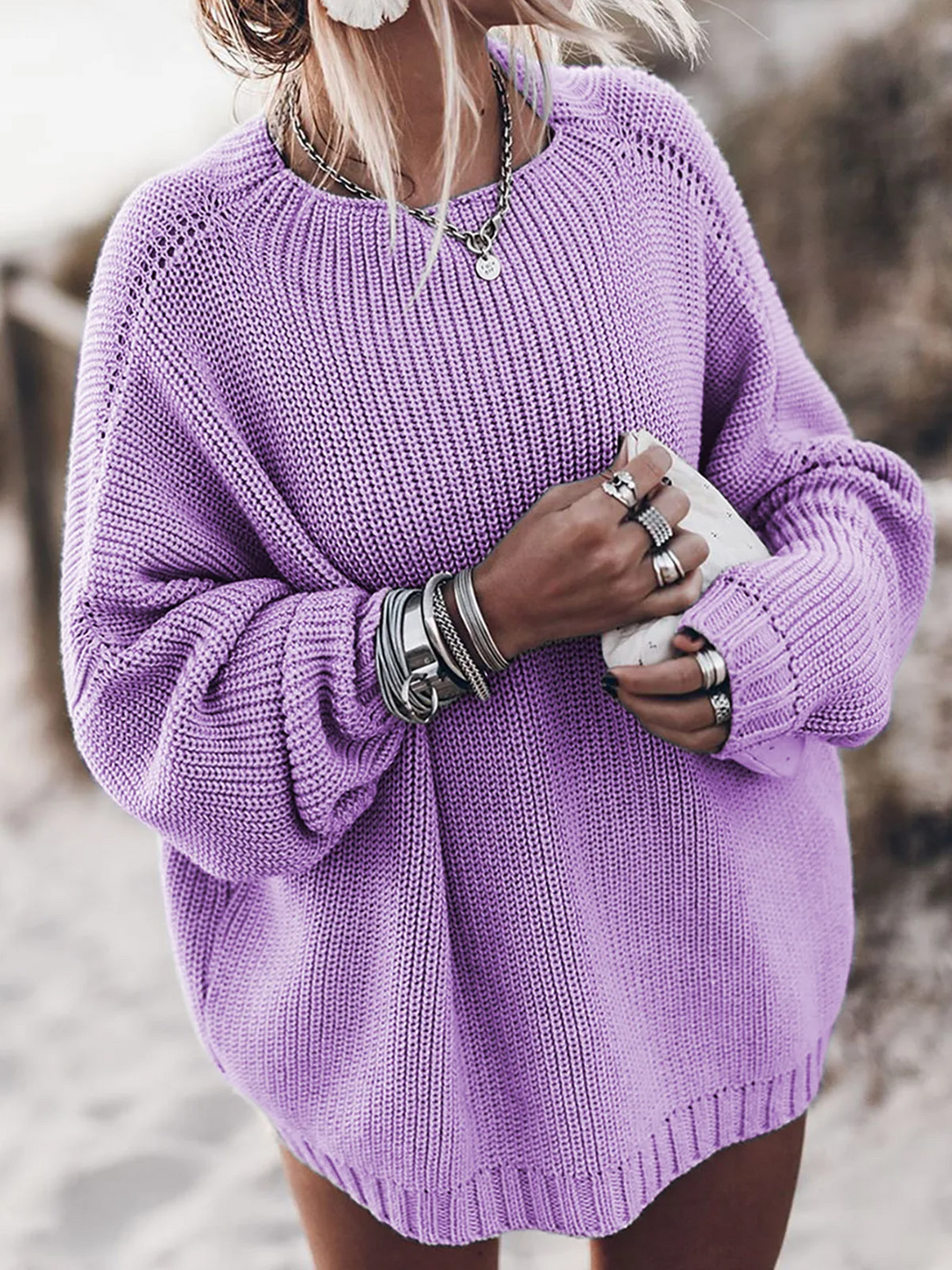 Heather | Women Balloon Sleeve Crewneck Sweater