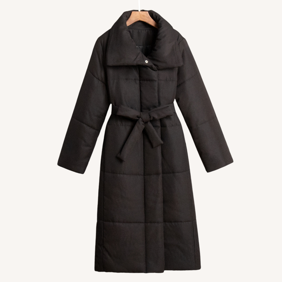 Soledad Women Belted Stand Collar Long Padded Winter Coat