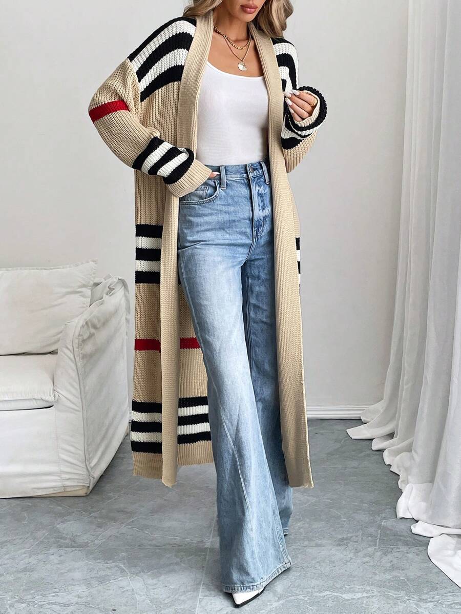 Rae | Women Striped Open Longline Cardigan