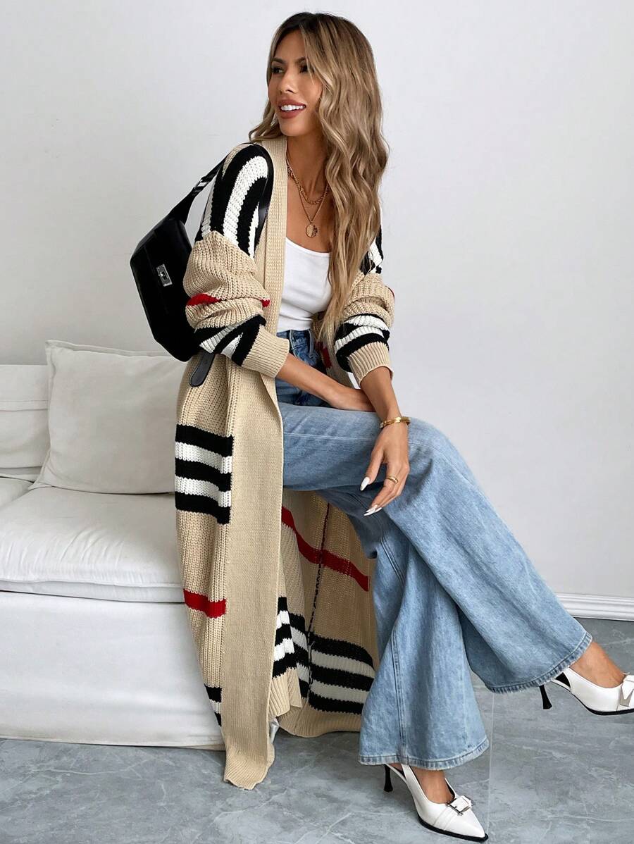 Rae | Women Striped Open Longline Cardigan