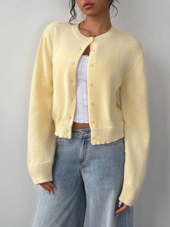 Lorraine Women Round Neck Button Front Cropped Sweater Cardigan