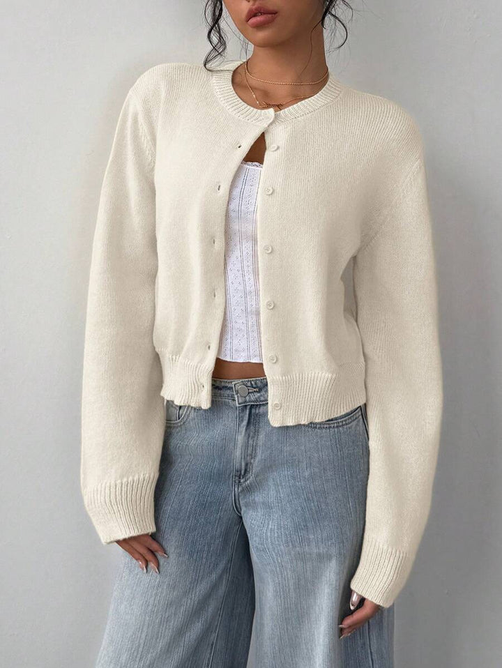 Lorraine Women Round Neck Button Front Cropped Sweater Cardigan