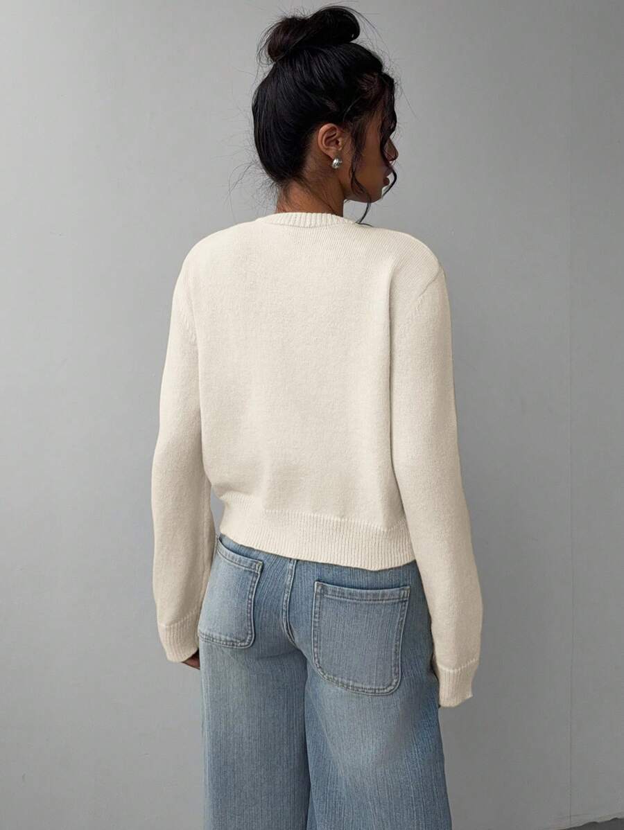 Lorraine Women Round Neck Button Front Cropped Sweater Cardigan