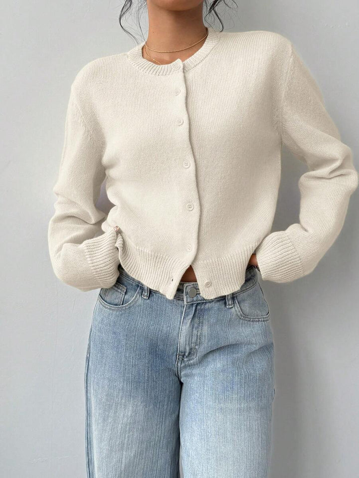 Lorraine Women Round Neck Button Front Cropped Sweater Cardigan