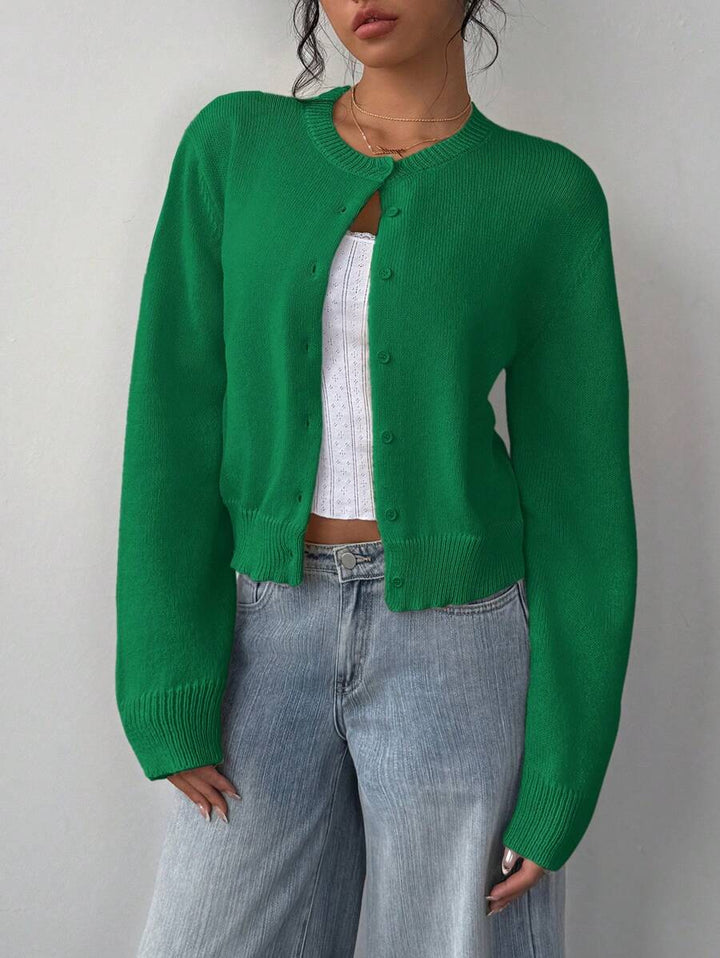 Lorraine Women Round Neck Button Front Cropped Sweater Cardigan