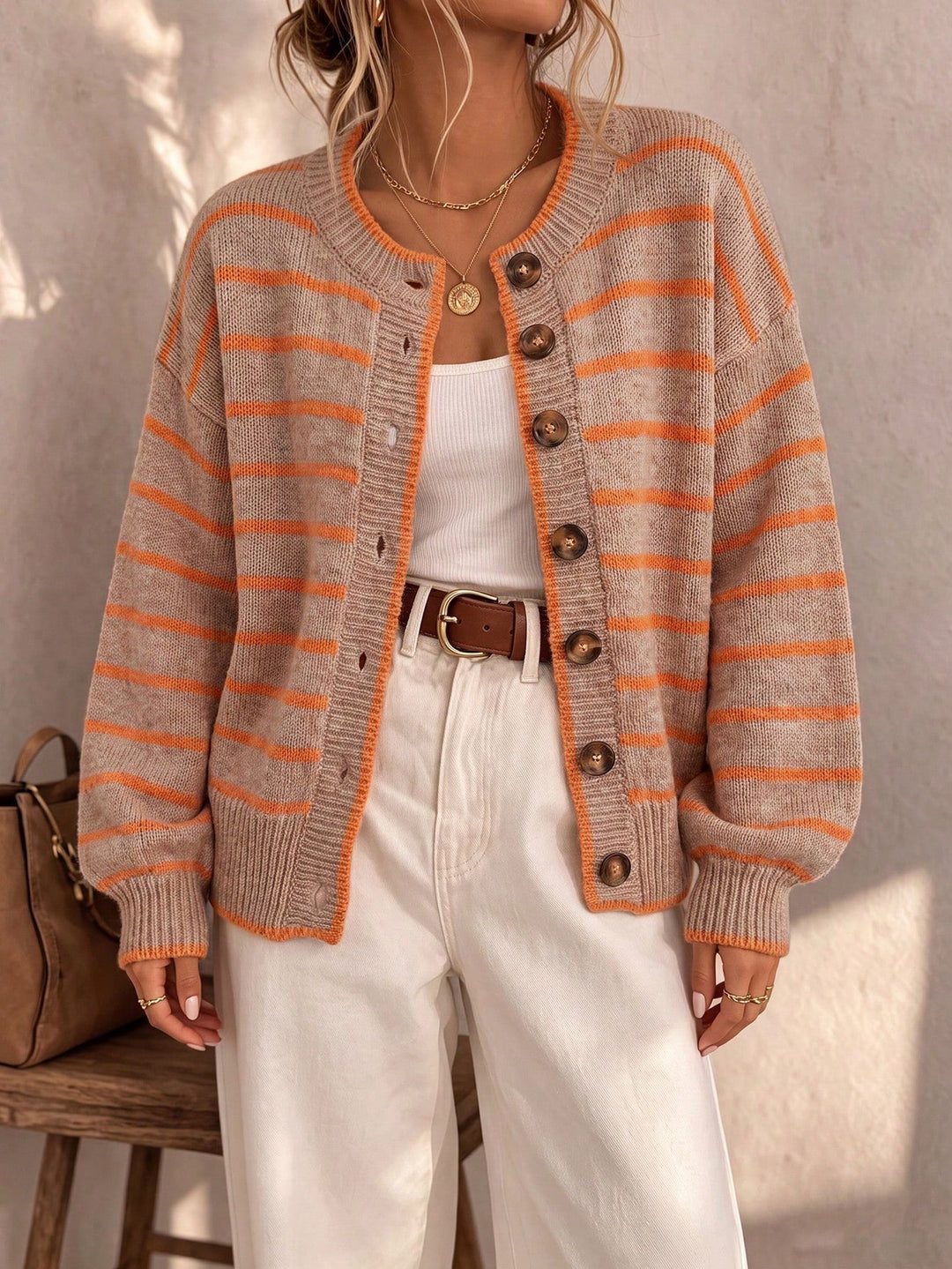 Meabh | Women Striped Button Cardigan