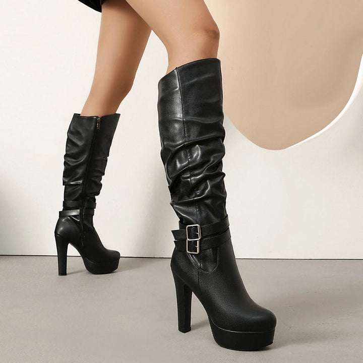 Kalliope Women Side Zip Thigh High Black Boots