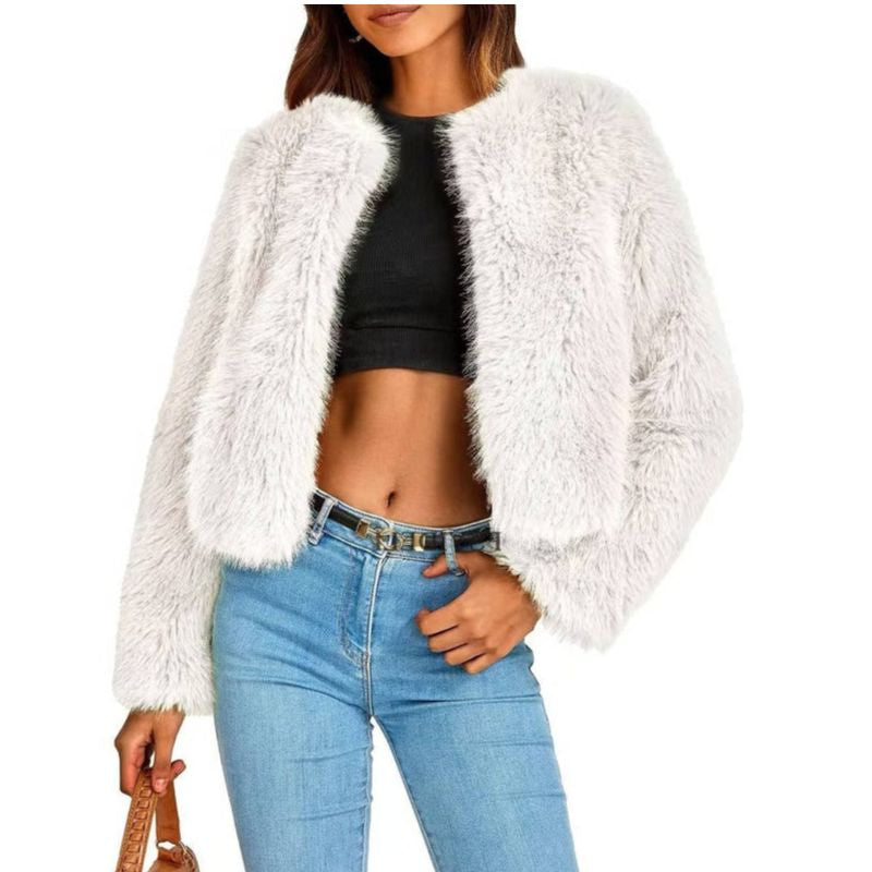 Liriel Women Cropped Shaggy Fluffy Jacket