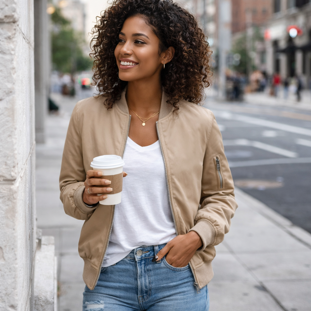 Brea | Women Rib Collar Bomber Jacket