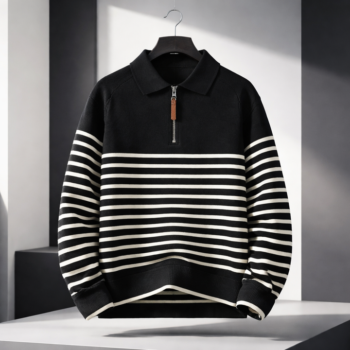 Caleb | Men Striped Collar Quarter Zip Sweater