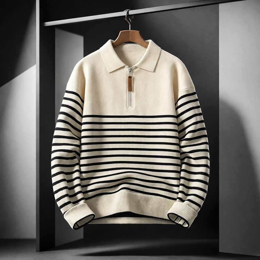 Caleb | Men Striped Collar Quarter Zip Sweater