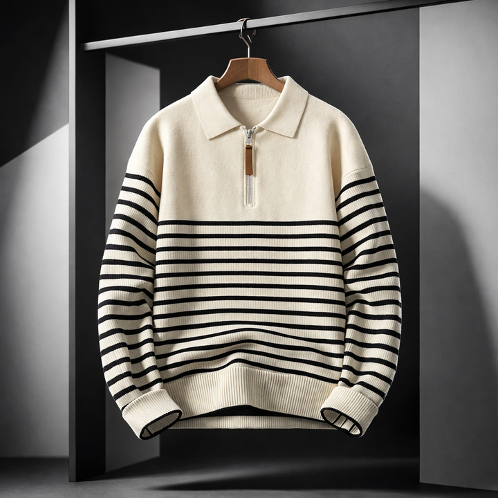 Caleb | Men Striped Collar Quarter Zip Sweater