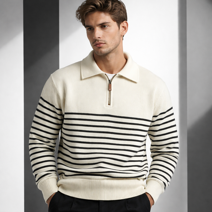 Caleb | Men Striped Collar Quarter Zip Sweater