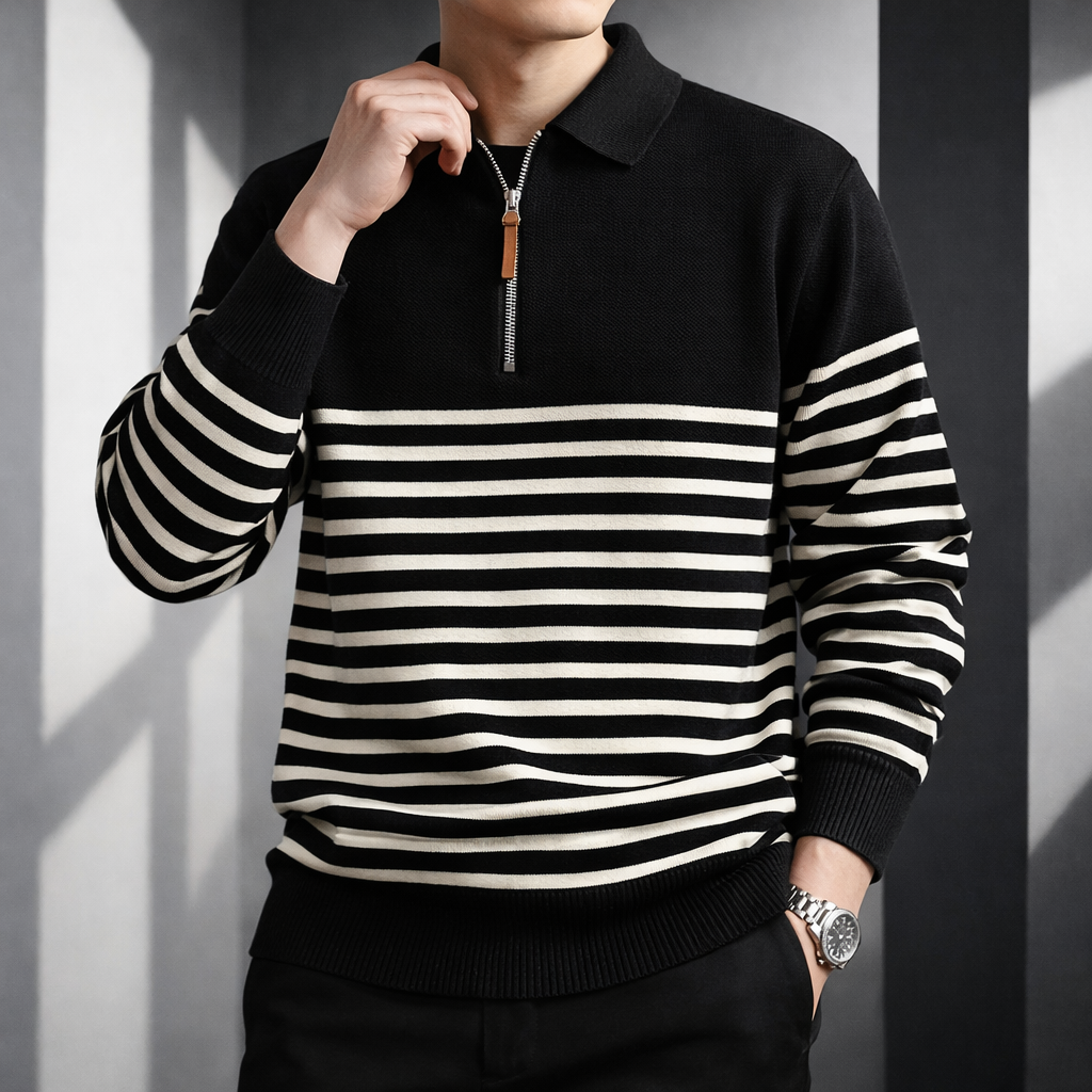 Caleb | Men Striped Collar Quarter Zip Sweater