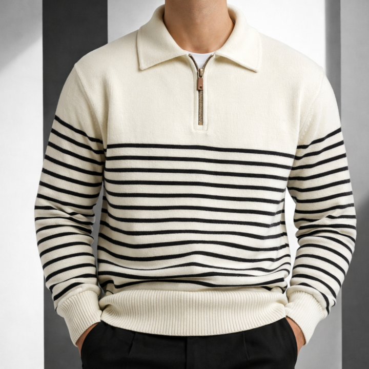 Caleb | Men Striped Collar Quarter Zip Sweater