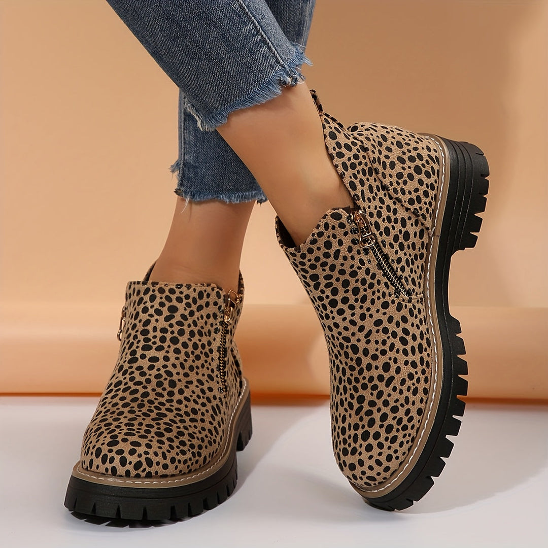 Golda | Women Spot Print Side Zip Ankle Boots