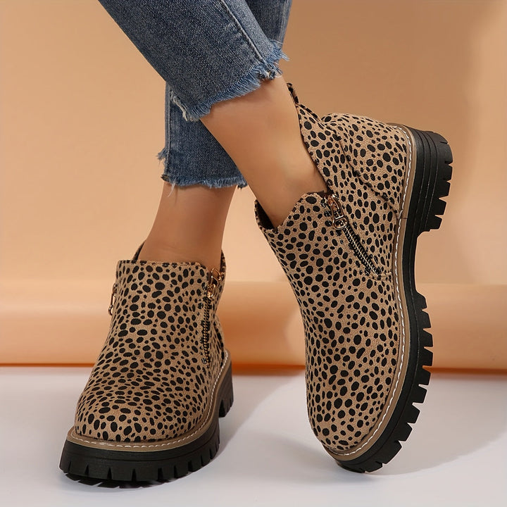 Golda | Women Spot Print Side Zip Ankle Boots
