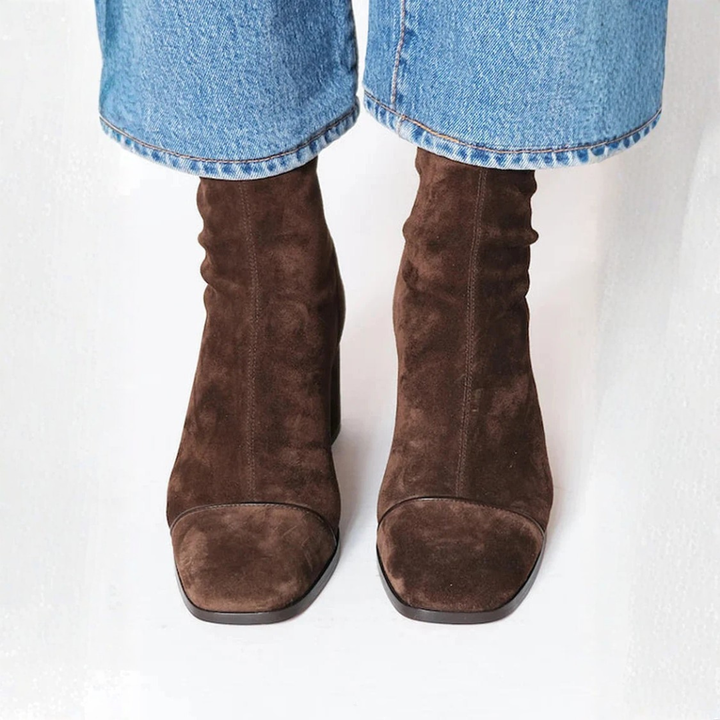 Gjertrud | Women Ruched Square Toe Heeled Boots