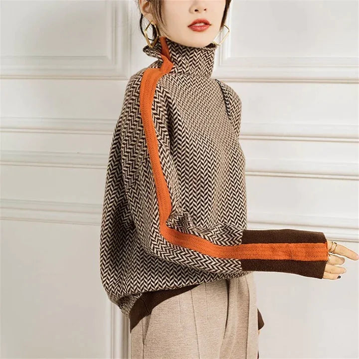 Matty | Women Herringbone Knit Crewneck Sweater