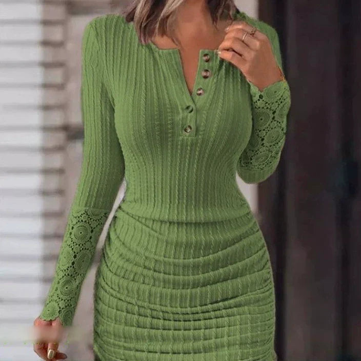 Nicoletta | Women Lace Sleeve Henley Mini Dress