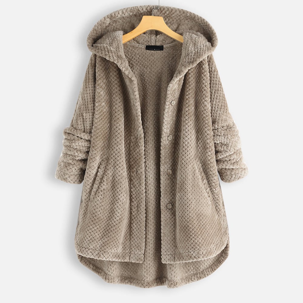 Inga | Women Hooded Button Fluffy Jacket