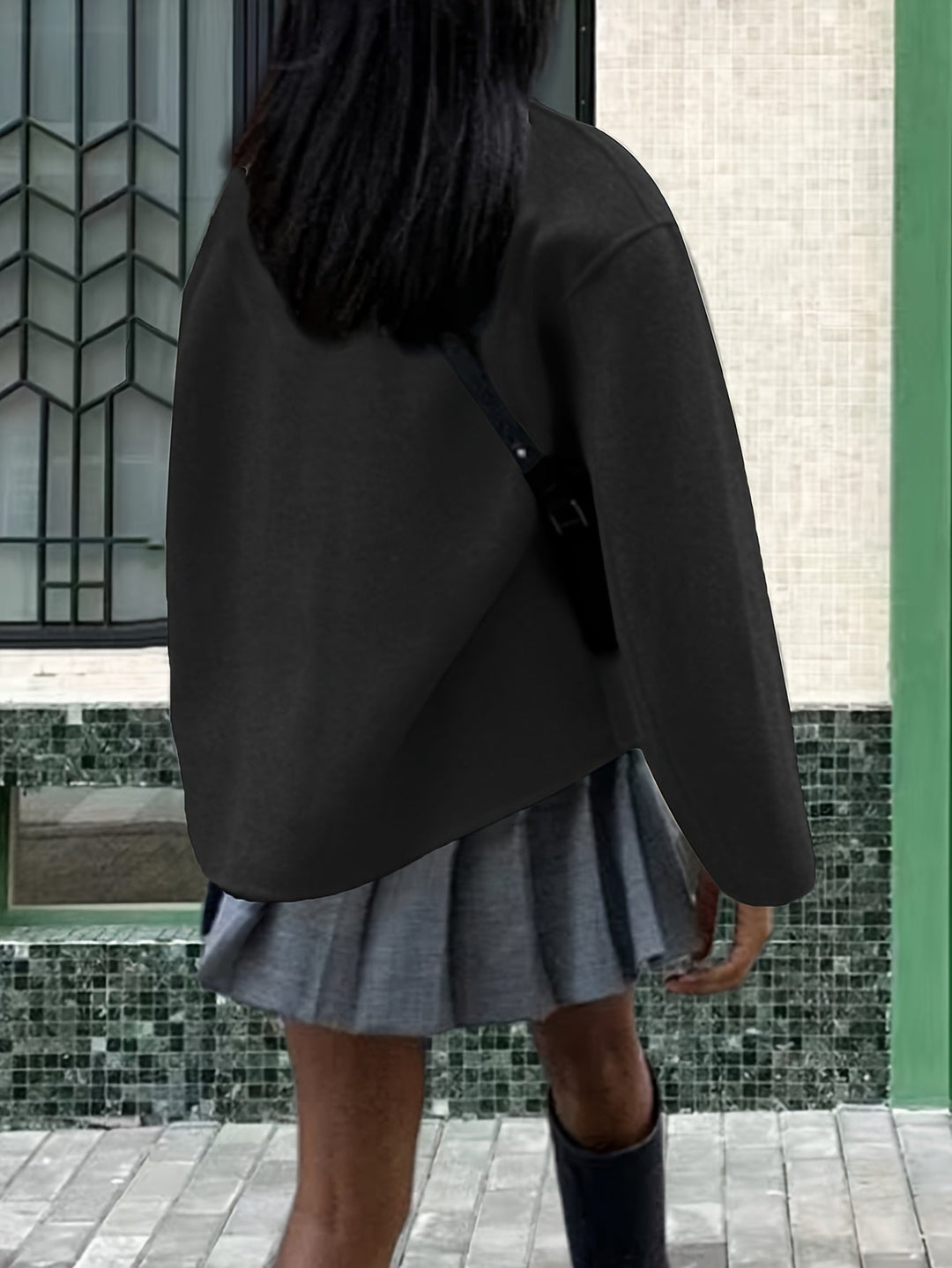 Rochelle Women Cropped Stand Collar Double Breasted Wool Blend Pea Coat
