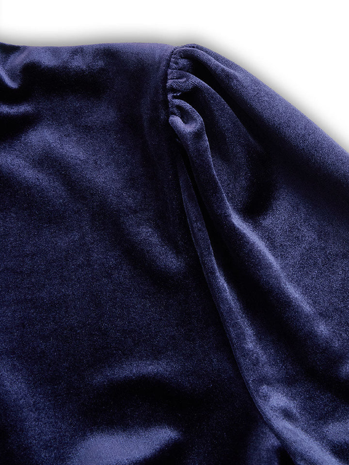 Nicola Women Velvet Long Sleeve Midi Navy Blue Dress