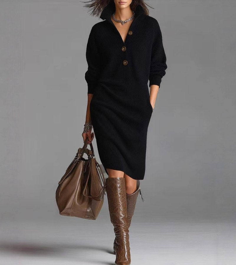 Tyra | Women Button Collar Knit Dress