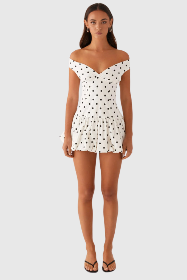 Bergdis | Women Off Shoulder Polka Dot Mini Dress