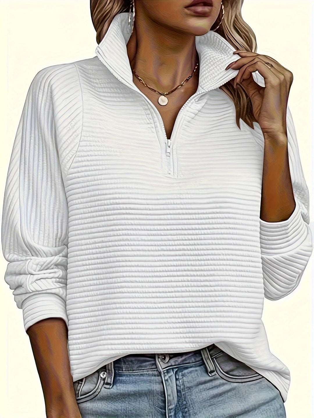 Leta | Women Ribbed Stand Half Zip Pullover
