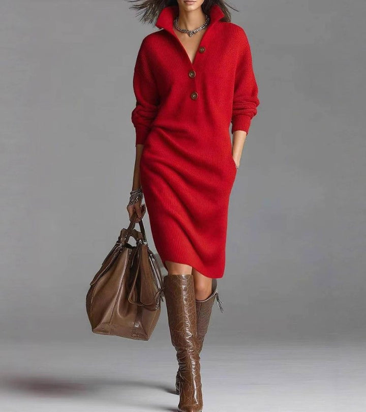 Tyra | Women Button Collar Knit Dress