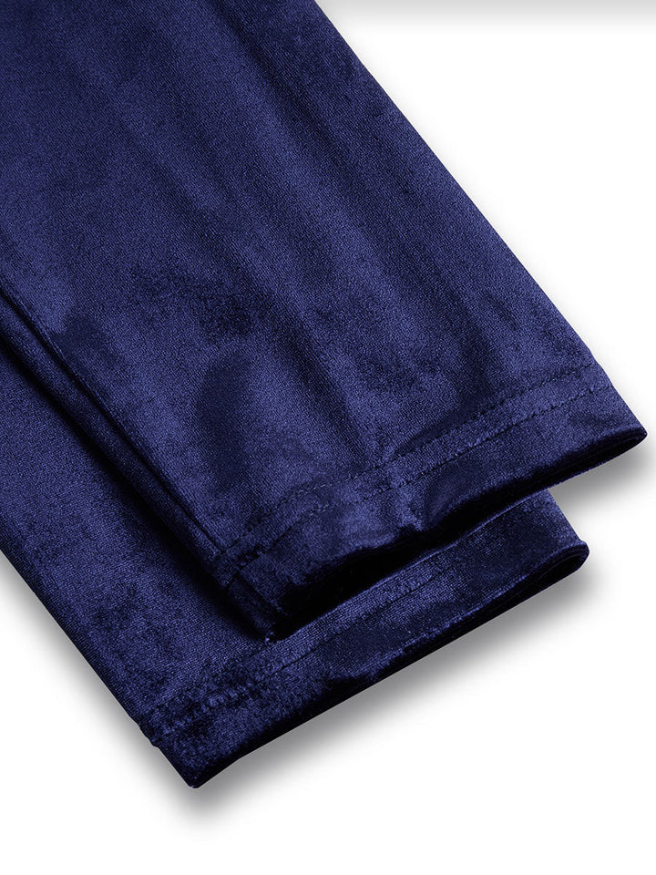 Nicola Women Velvet Long Sleeve Midi Navy Blue Dress