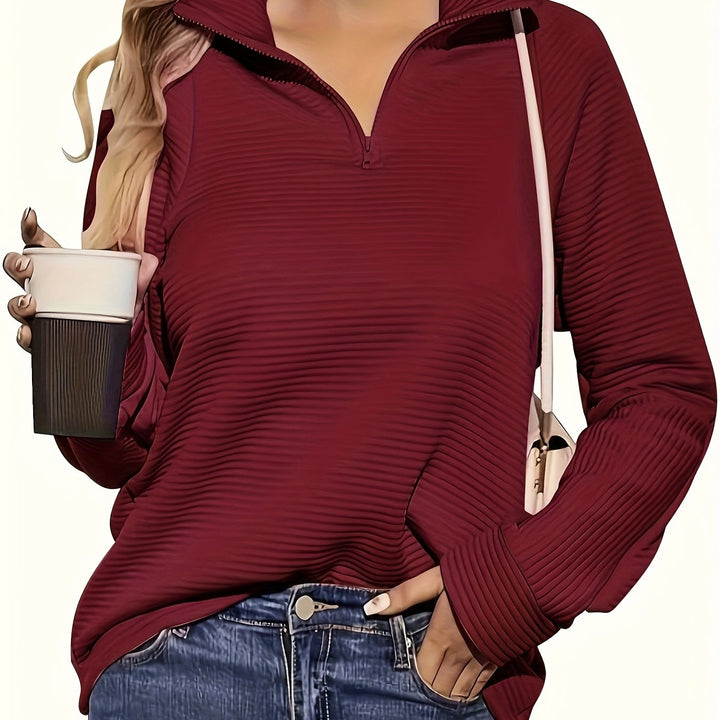 Leta | Women Ribbed Stand Half Zip Pullover
