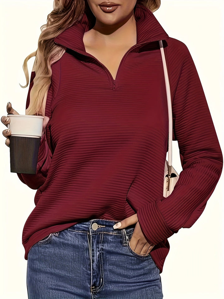 Leta | Women Ribbed Stand Half Zip Pullover
