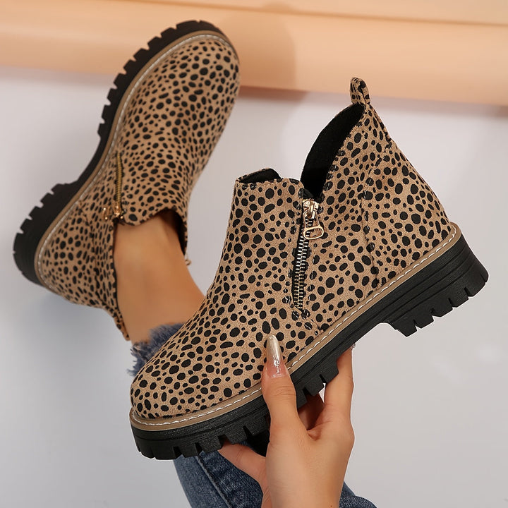 Golda | Women Spot Print Side Zip Ankle Boots