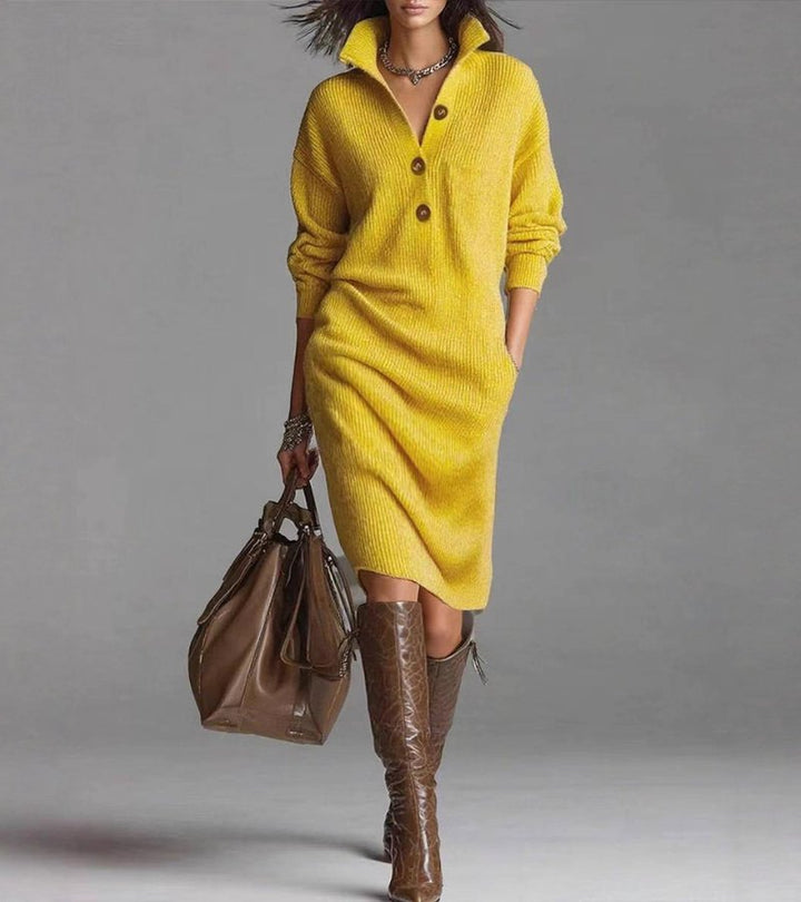 Tyra | Women Button Collar Knit Dress