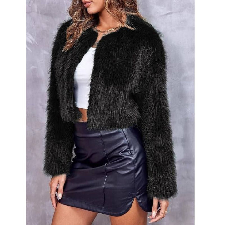 Liriel Women Cropped Shaggy Fluffy Jacket