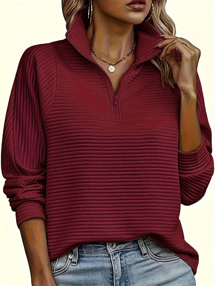 Leta | Women Ribbed Stand Half Zip Pullover