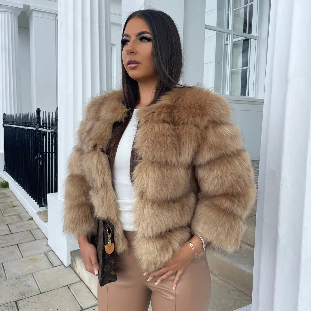 Brenda Women Cropped Paneled Faux Fur Coat