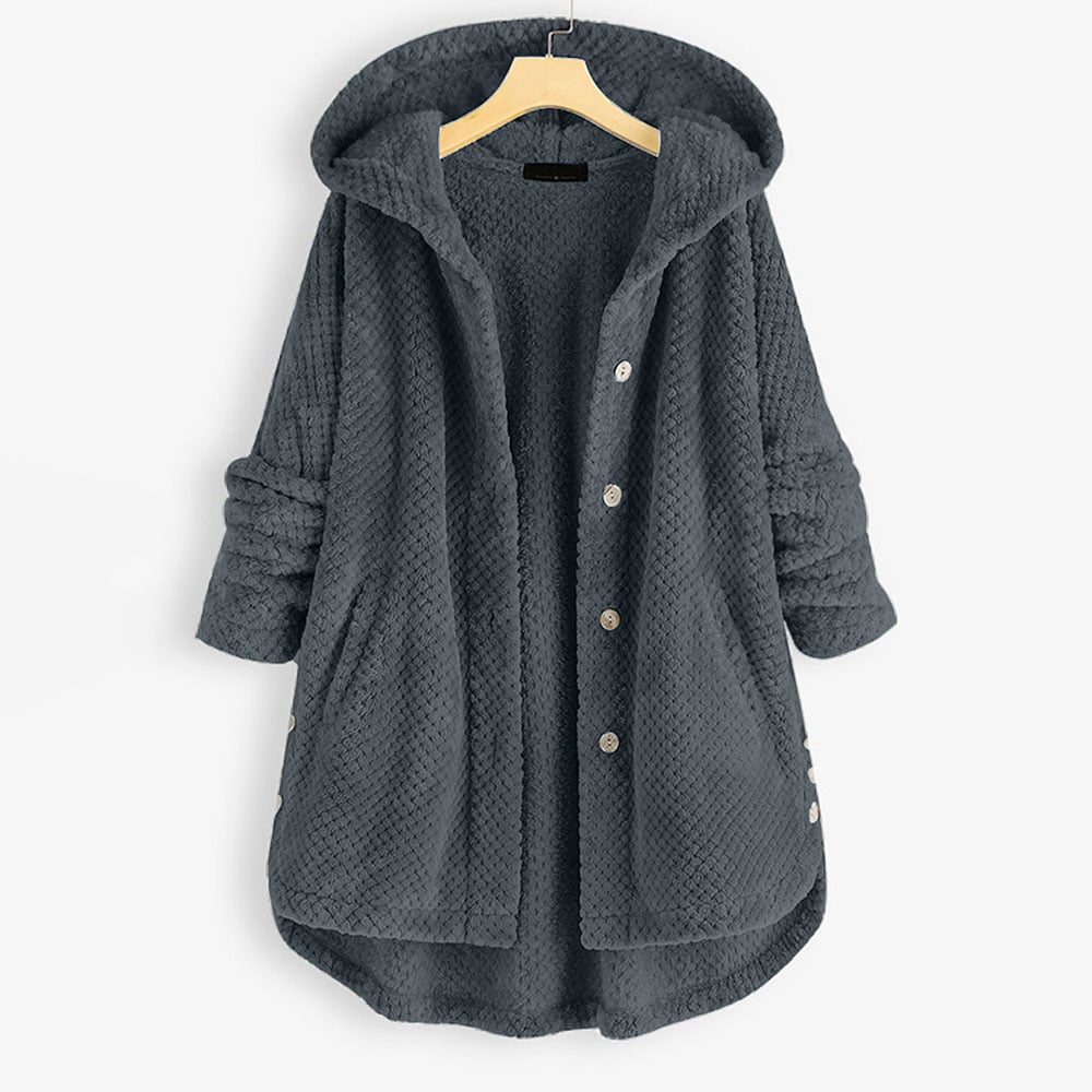 Inga | Women Hooded Button Fluffy Jacket