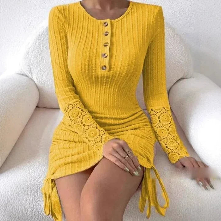 Nicoletta | Women Lace Sleeve Henley Mini Dress