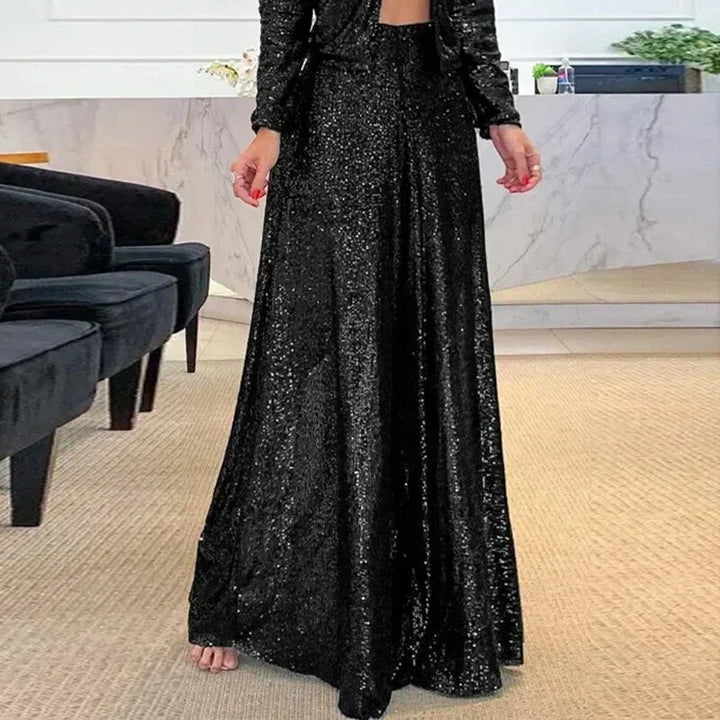 Tirion Women Sequin High Waist Flowy Wide Leg Pants