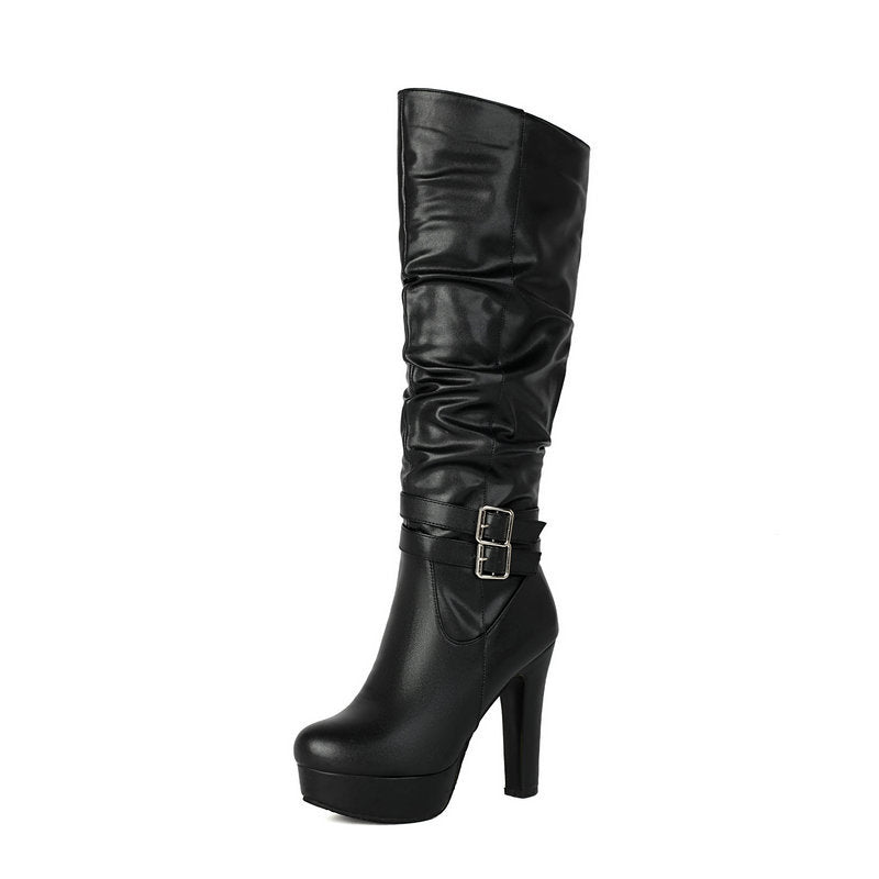 Kalliope Women Side Zip Thigh High Black Boots