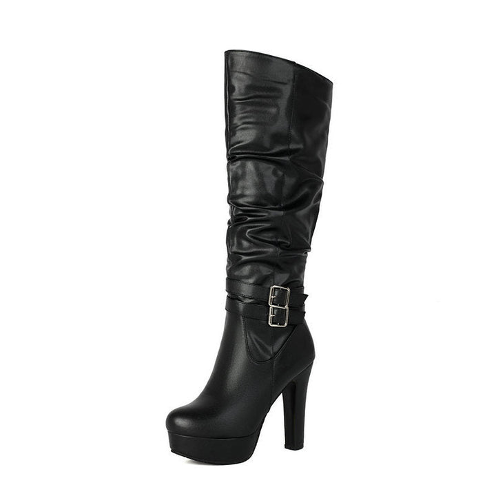 Kalliope Women Side Zip Thigh High Black Boots