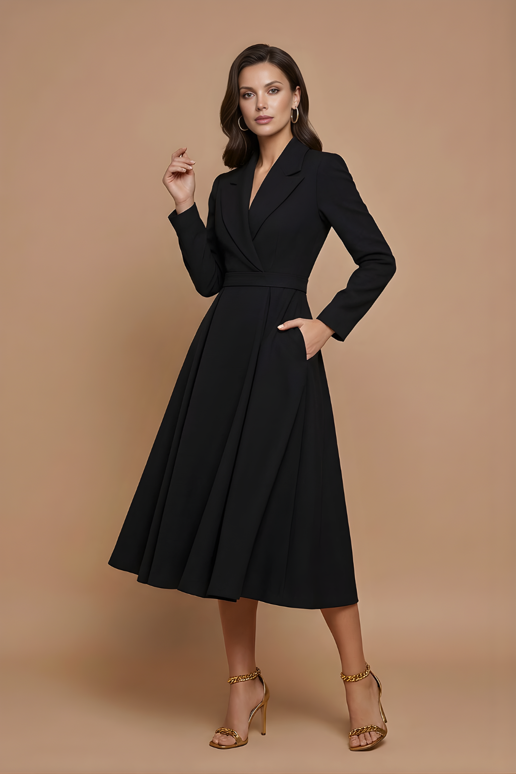 Judy | Women Lapel A Line Midi Dress