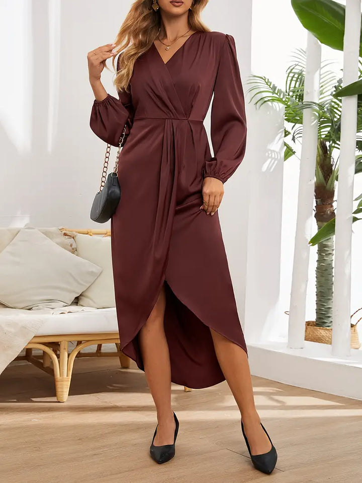 Dianne Women Long Balloon Sleeve V Neck Midi Dress