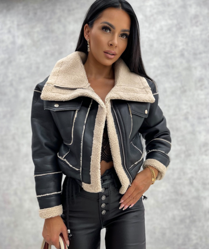 Bina | Women Cropped Leather Shearling Jacket