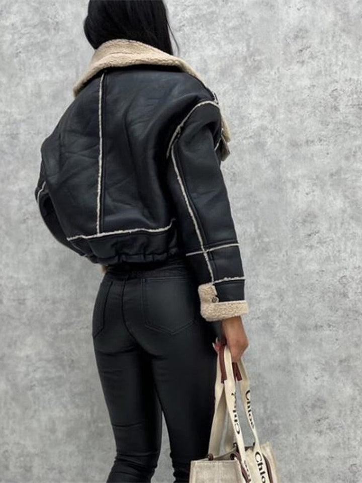 Bina | Women Cropped Leather Shearling Jacket