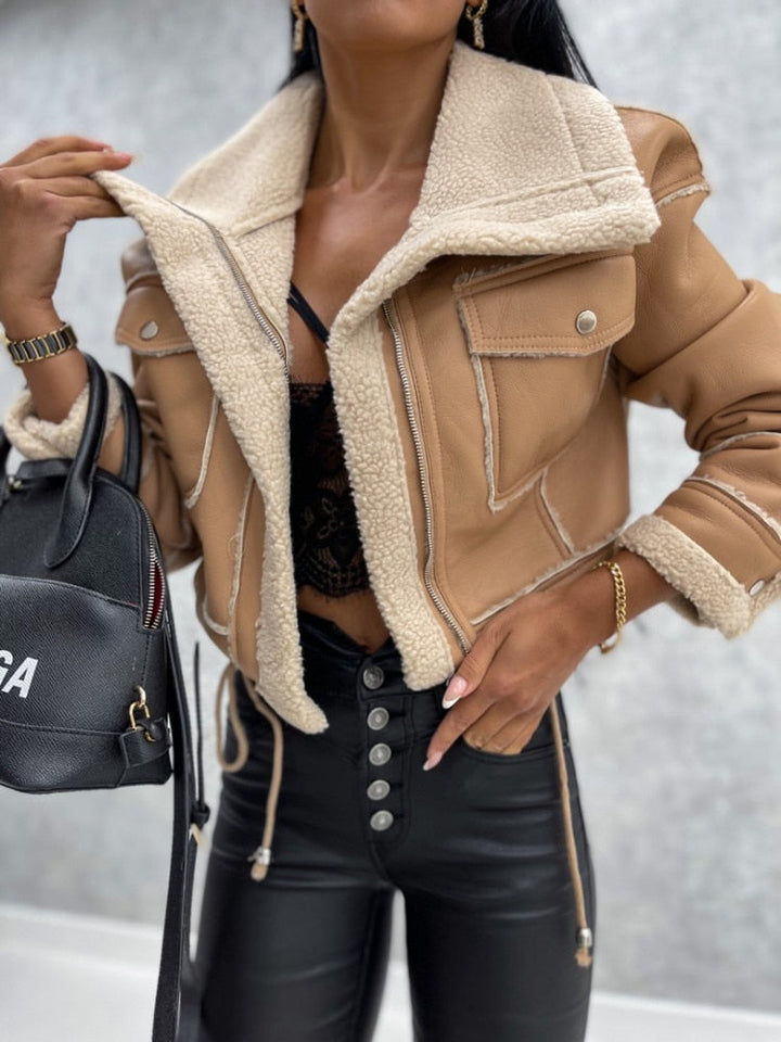 Bina | Women Cropped Leather Shearling Jacket