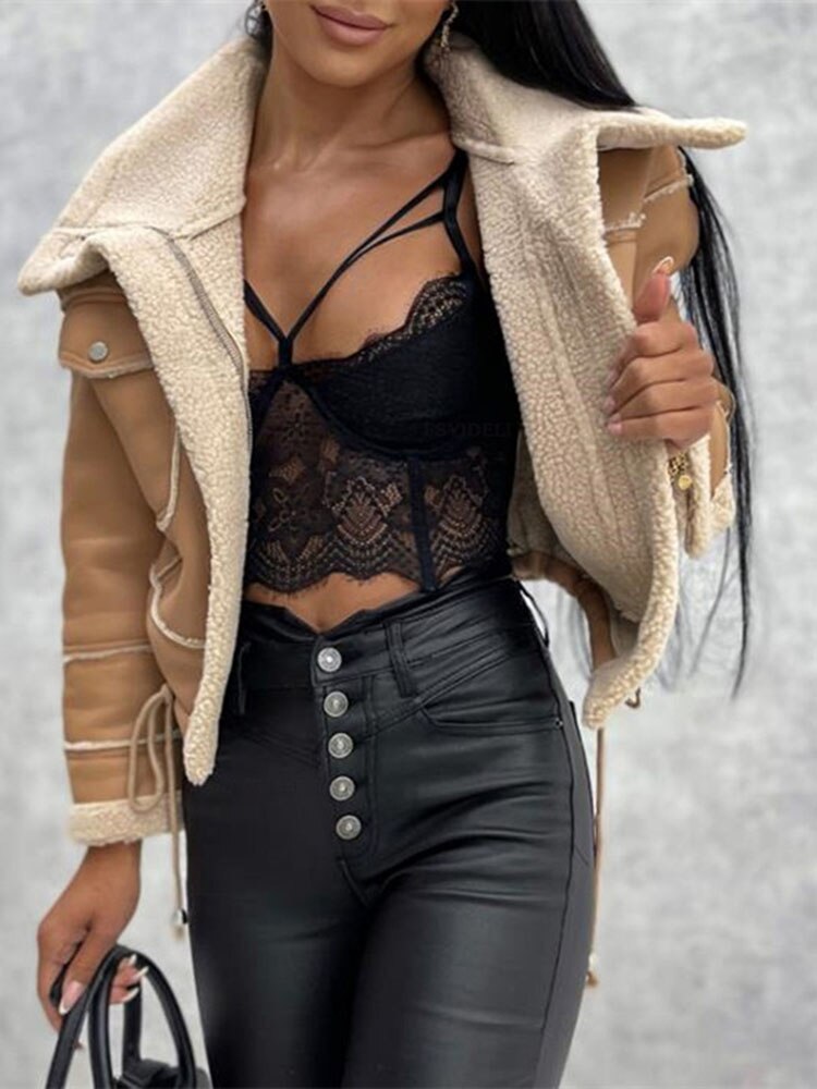 Bina | Women Cropped Leather Shearling Jacket